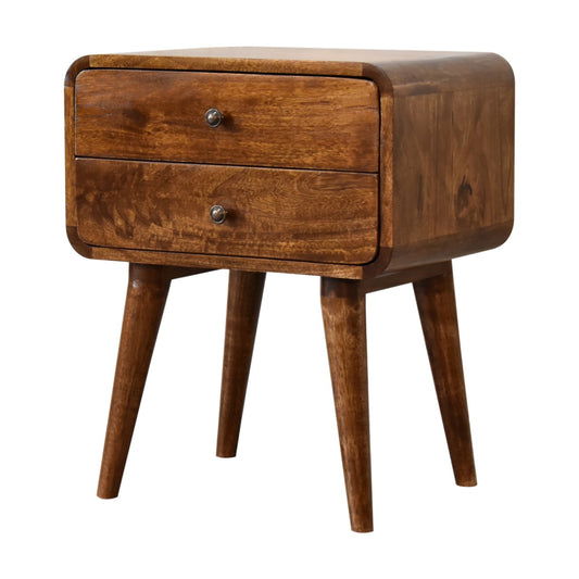 Curved Chestnut Bedside Hand Crafted Sustainable Mango Wood
