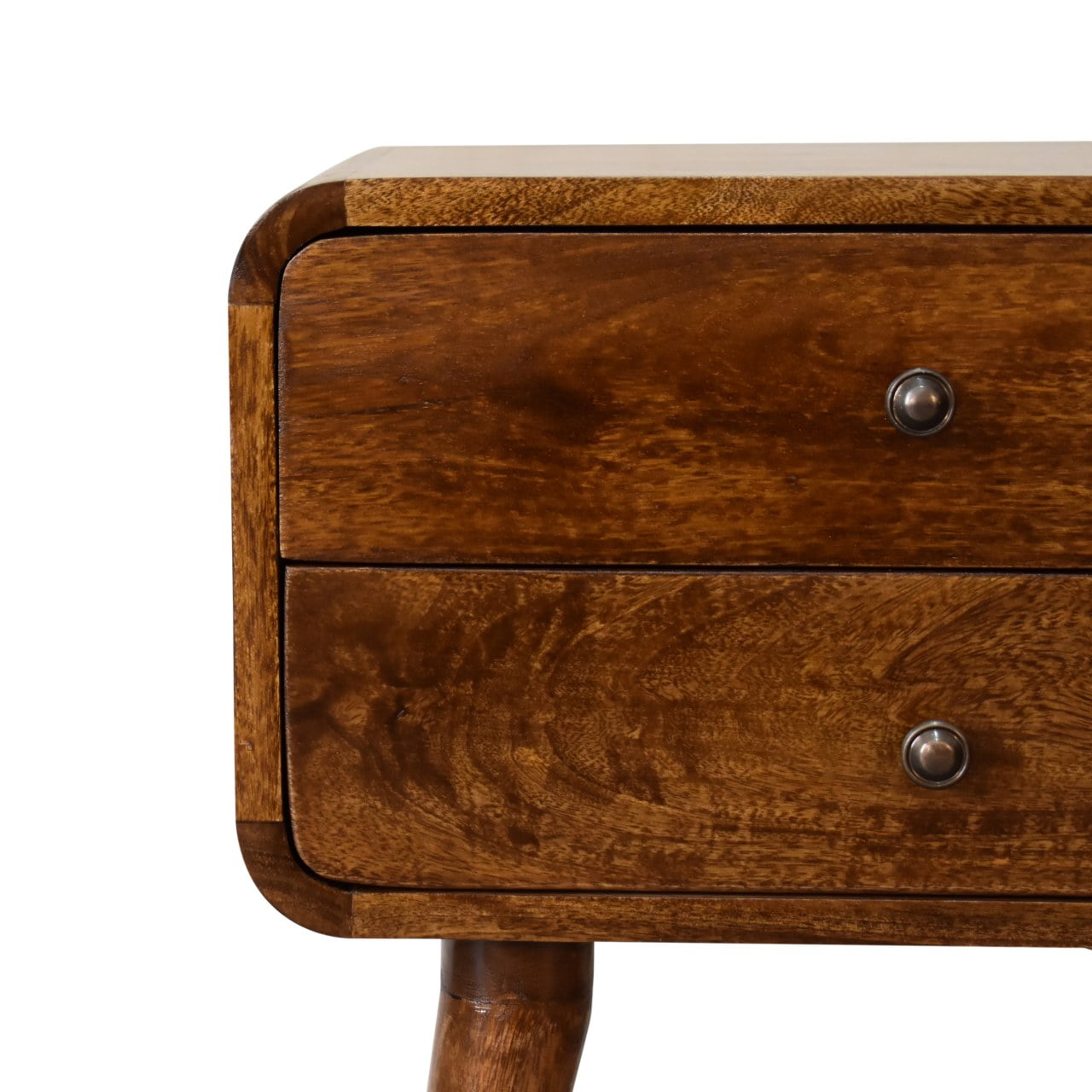 Curved Chestnut Bedside Hand Crafted Sustainable Mango Wood