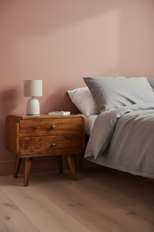 Curved Cabinet Chestnut Finish | Hand Crafted Solid Mango Wood Bedside Table