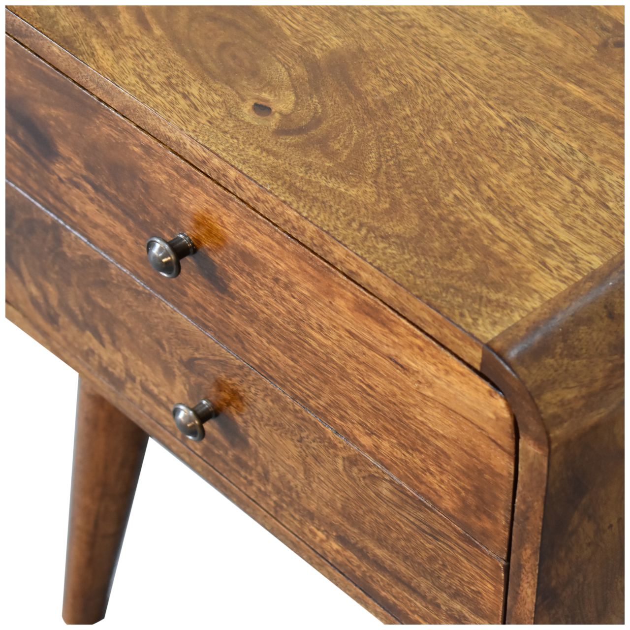 Curved Chestnut Bedside Hand Crafted Sustainable Mango Wood