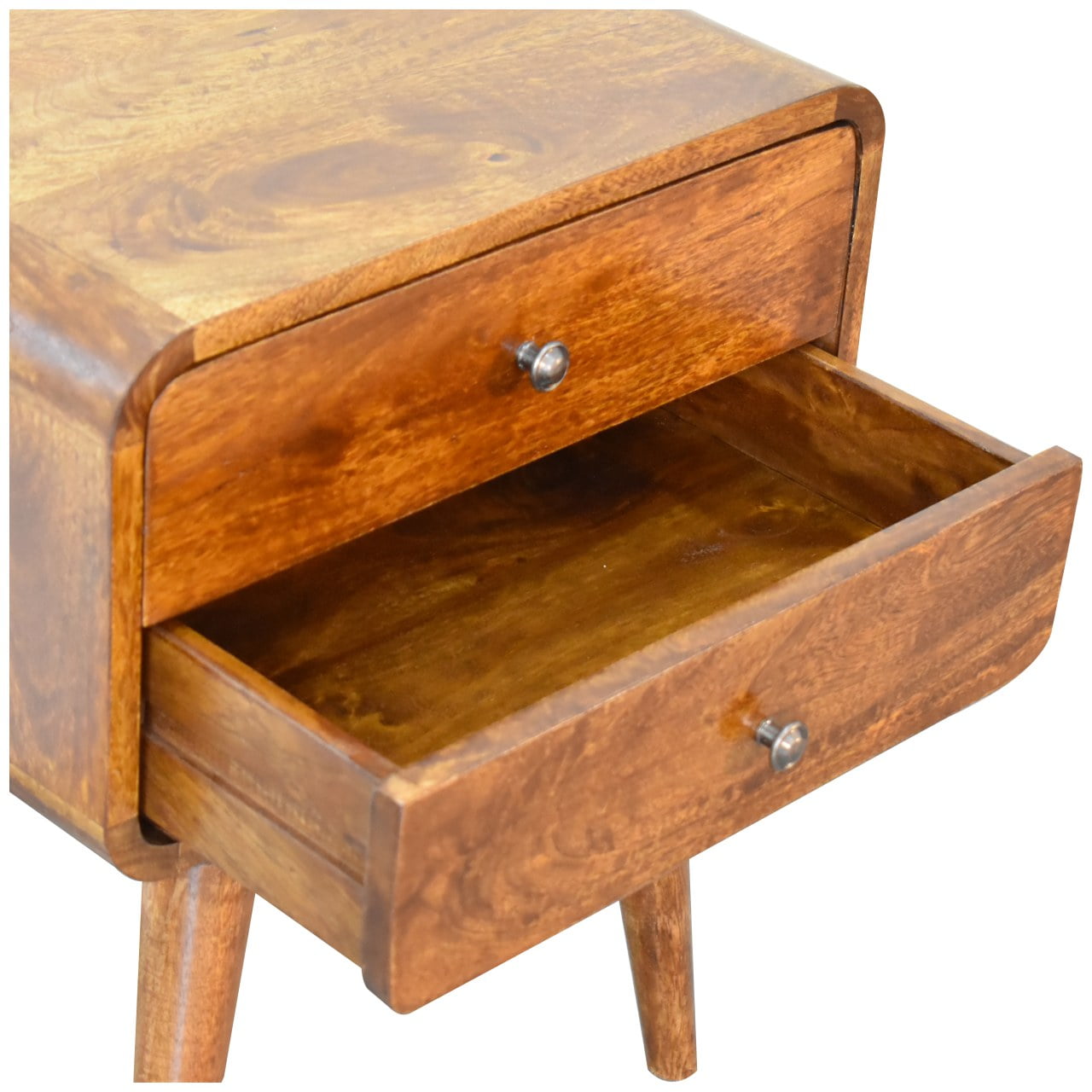 Curved Chestnut Bedside Hand Crafted Sustainable Mango Wood