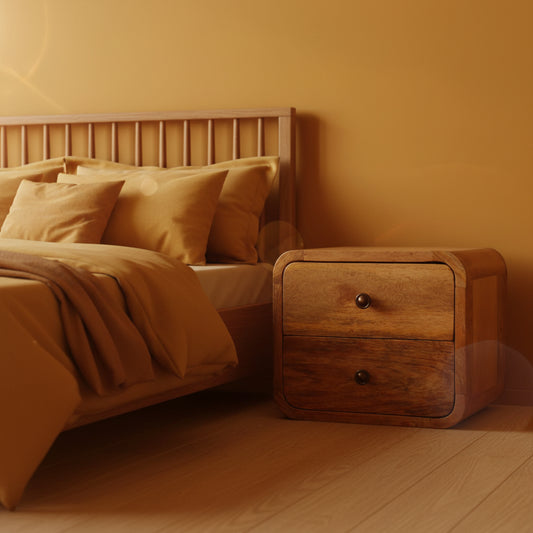 Recession Curved Floating Bedside Storage in Oak-Ish Mango Wood