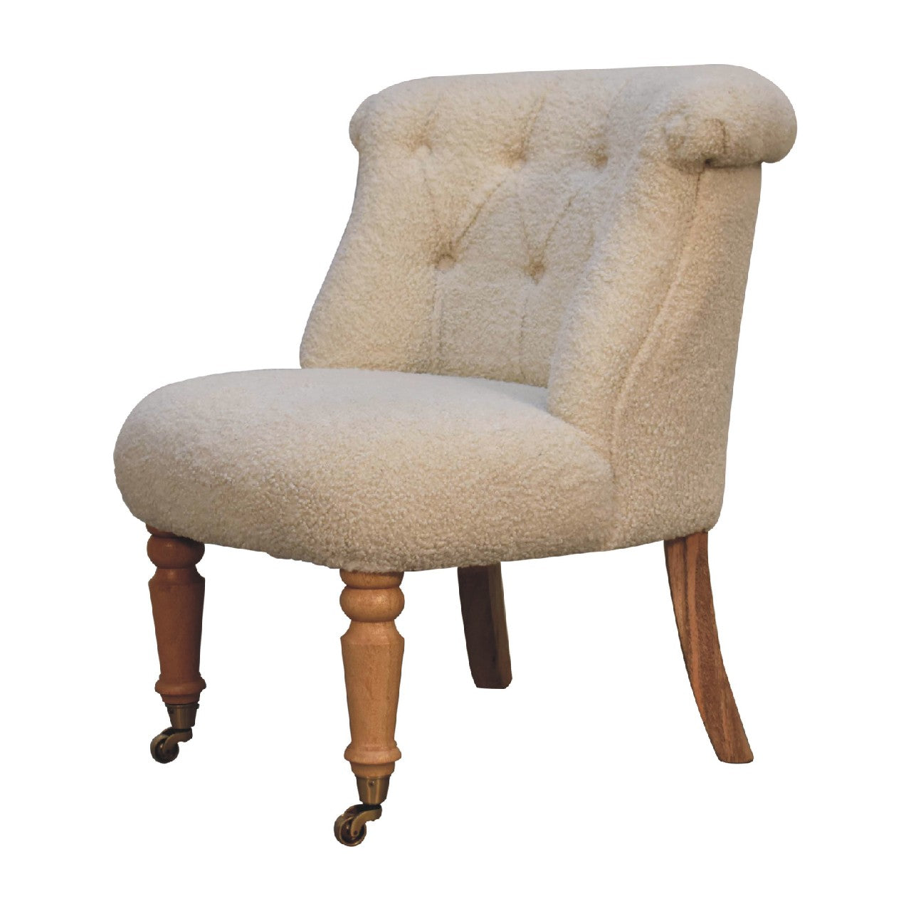 Boucle Accent Chair | Cream Cotton | Hand-carved