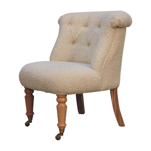 Boucle Accent Chair | Cream Cotton | Hand-carved