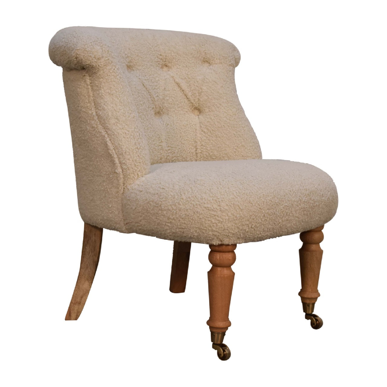 Boucle Accent Chair | Cream Cotton | Hand-carved