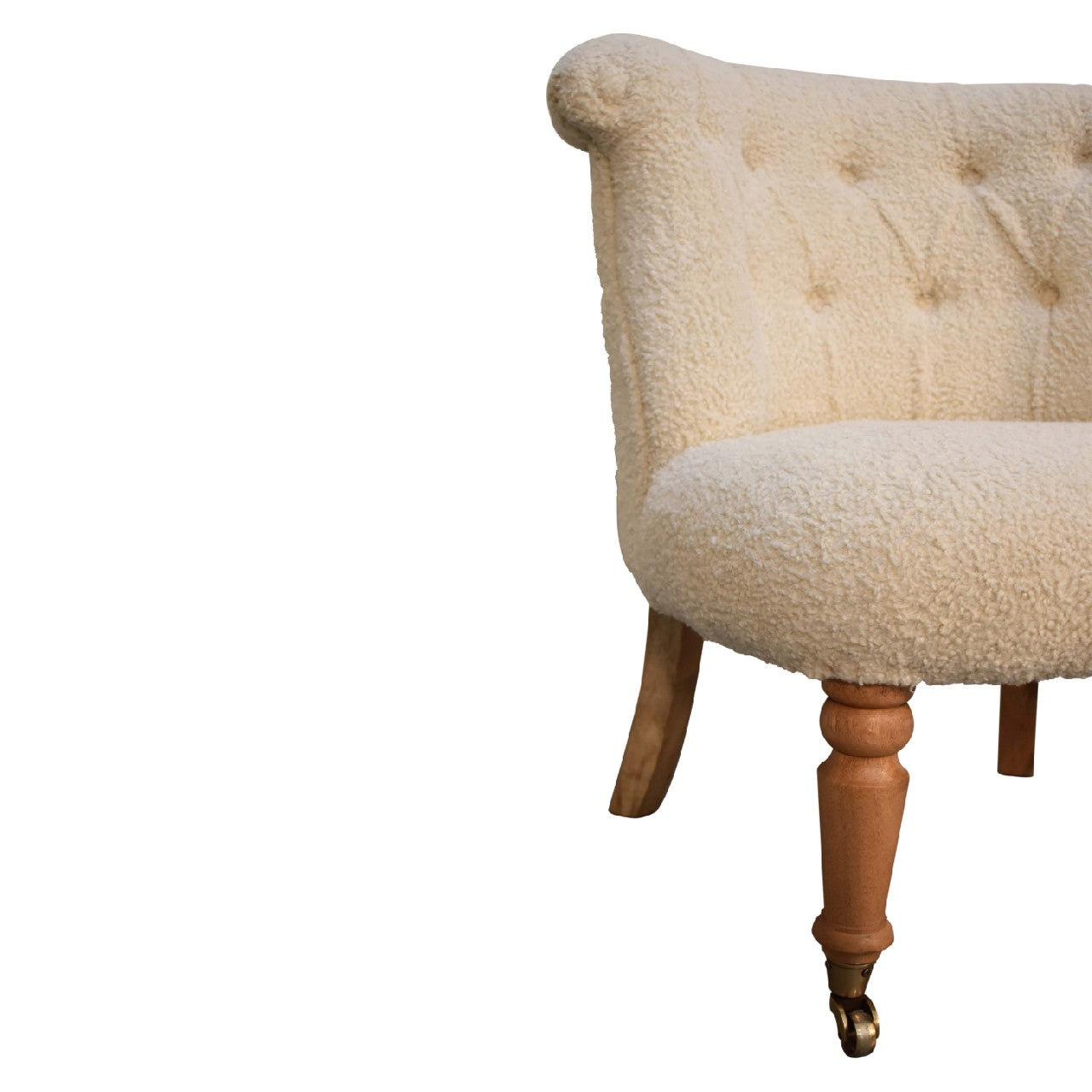 Boucle Accent Chair | Cream Cotton | Hand-carved