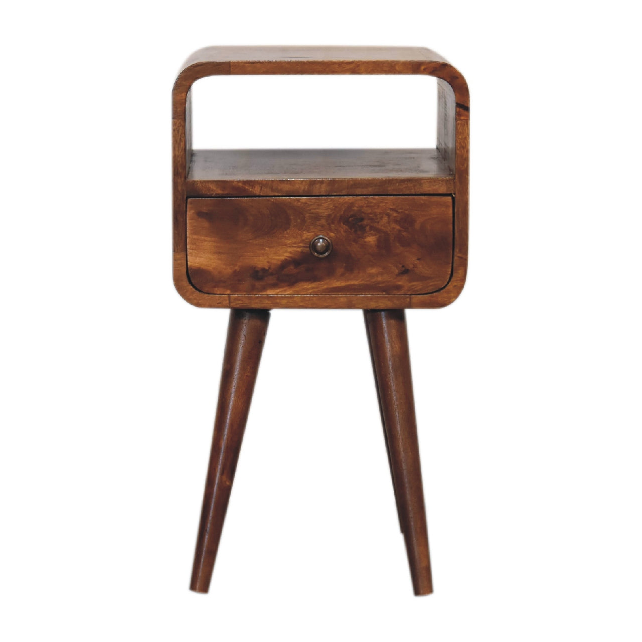 Mini Curved Open Bedside Cabinet | Chestnut Finish | Solid Wood Recession Collection