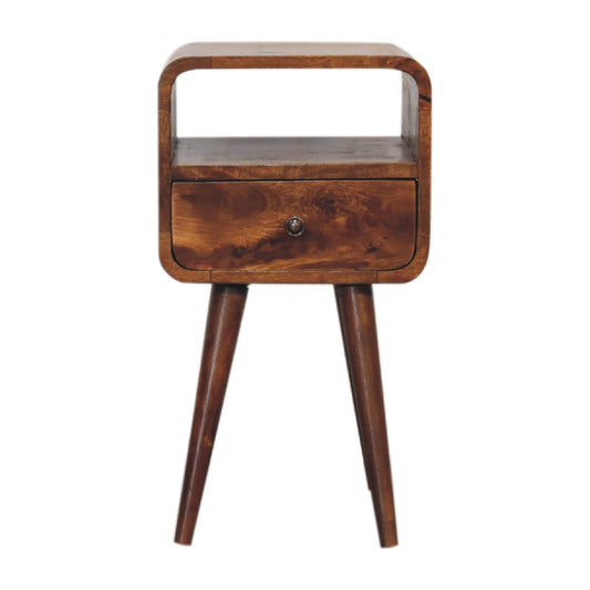 Mini Curved Open Bedside Cabinet | Chestnut Finish | Solid Wood Recession Collection