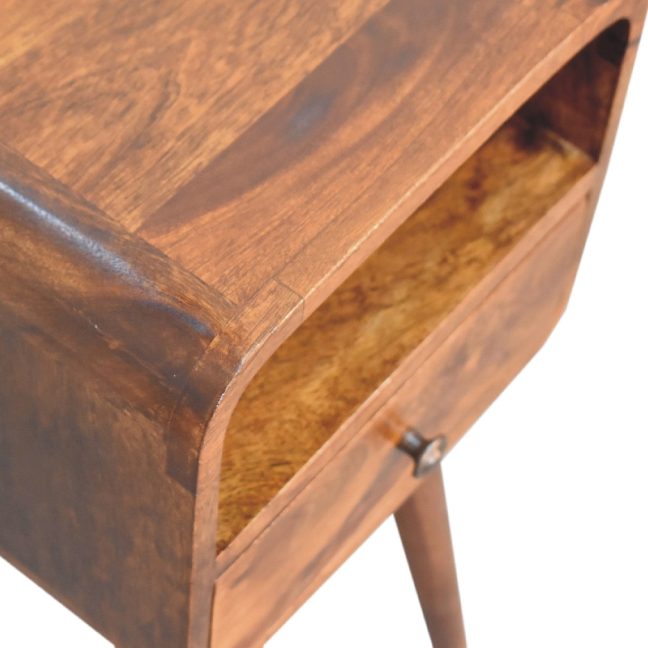 Mini Curved Open Bedside Cabinet | Chestnut Finish | Solid Wood Recession Collection