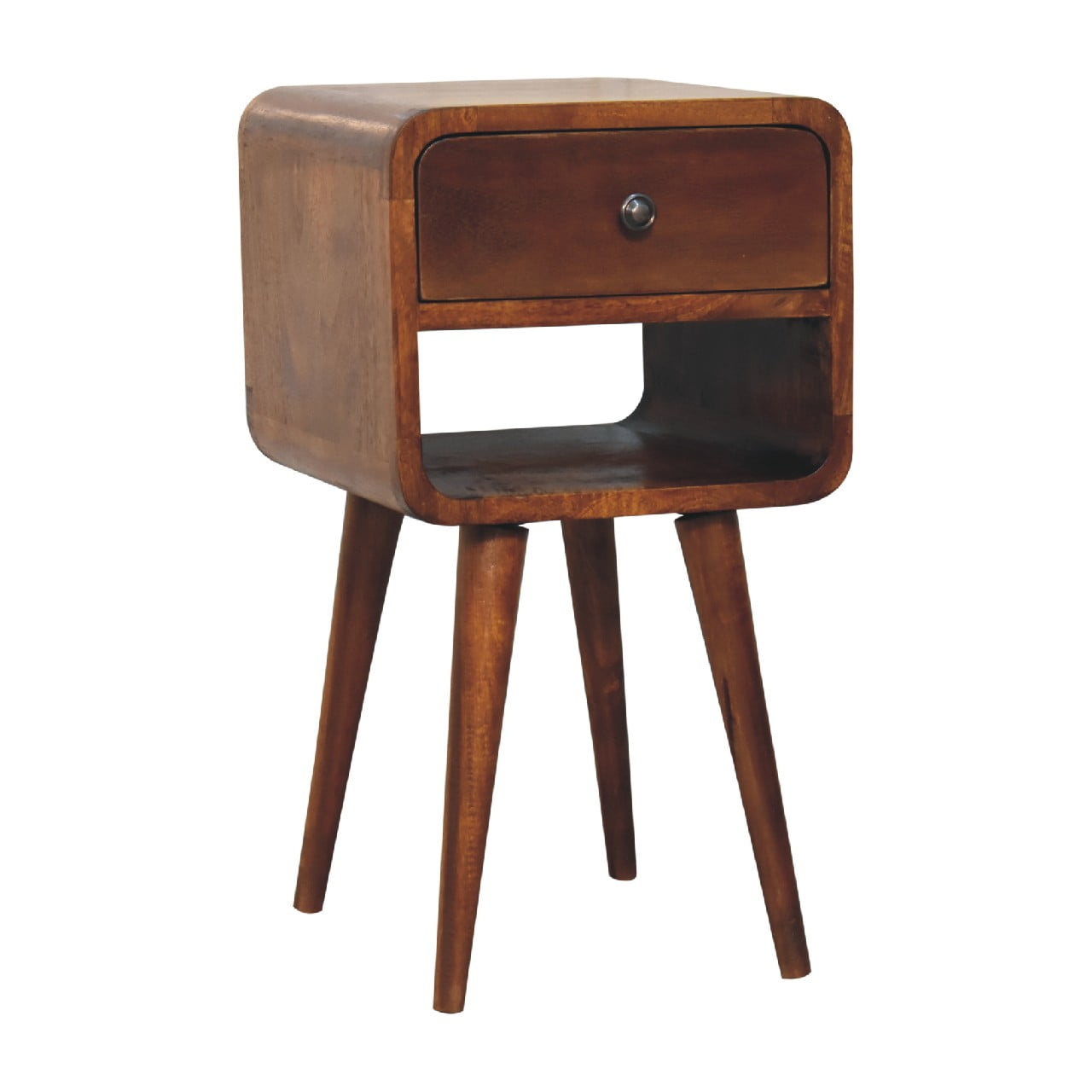 Mini Bedside Stand Curved Edges Chestnut Finish Recession Collection