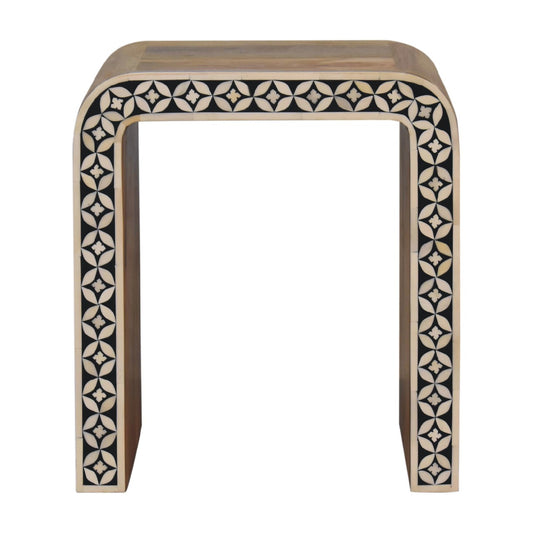 End Table Edessa Bone Inlay Oak-ish Finish Sustainable Solid Wood Hand Crafted
