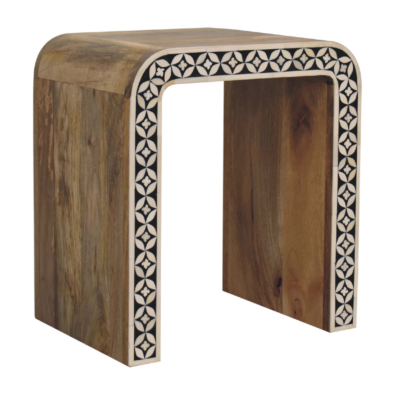 End Table Edessa Bone Inlay Oak-ish Finish Sustainable Solid Wood Hand Crafted