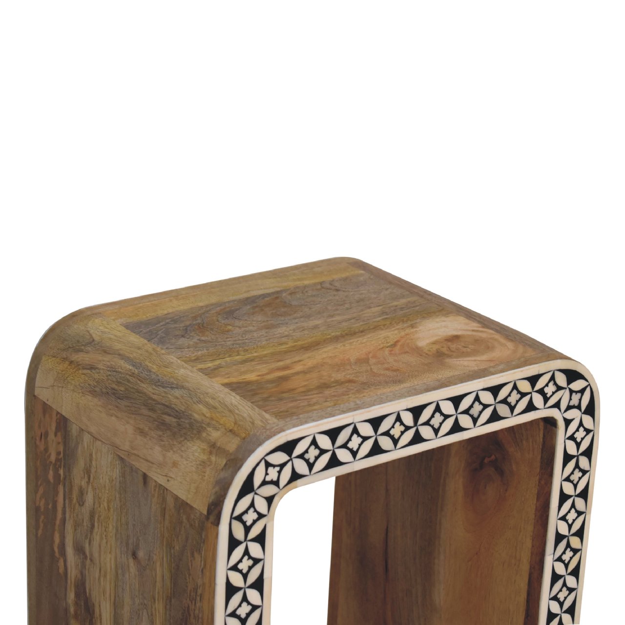 End Table Edessa Bone Inlay Oak-ish Finish Sustainable Solid Wood Hand Crafted