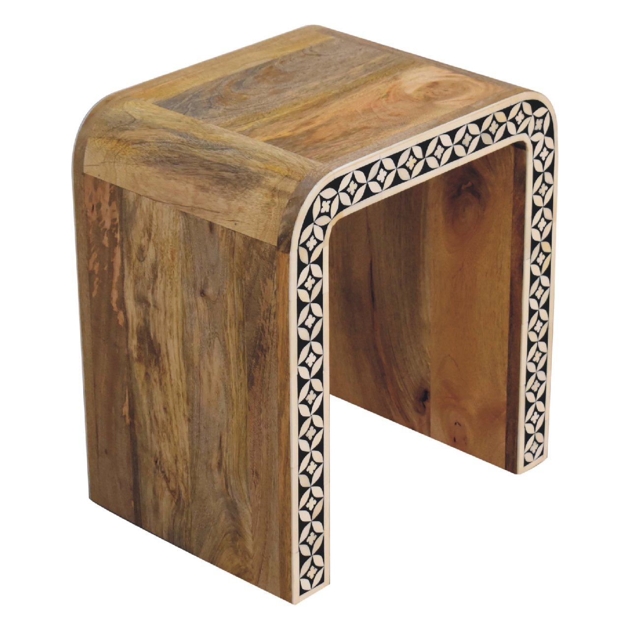 End Table Edessa Bone Inlay Oak-ish Finish Sustainable Solid Wood Hand Crafted
