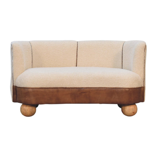 Small Space Sofa | Boucle Cream Buffalo Hide Leather | Handwoven