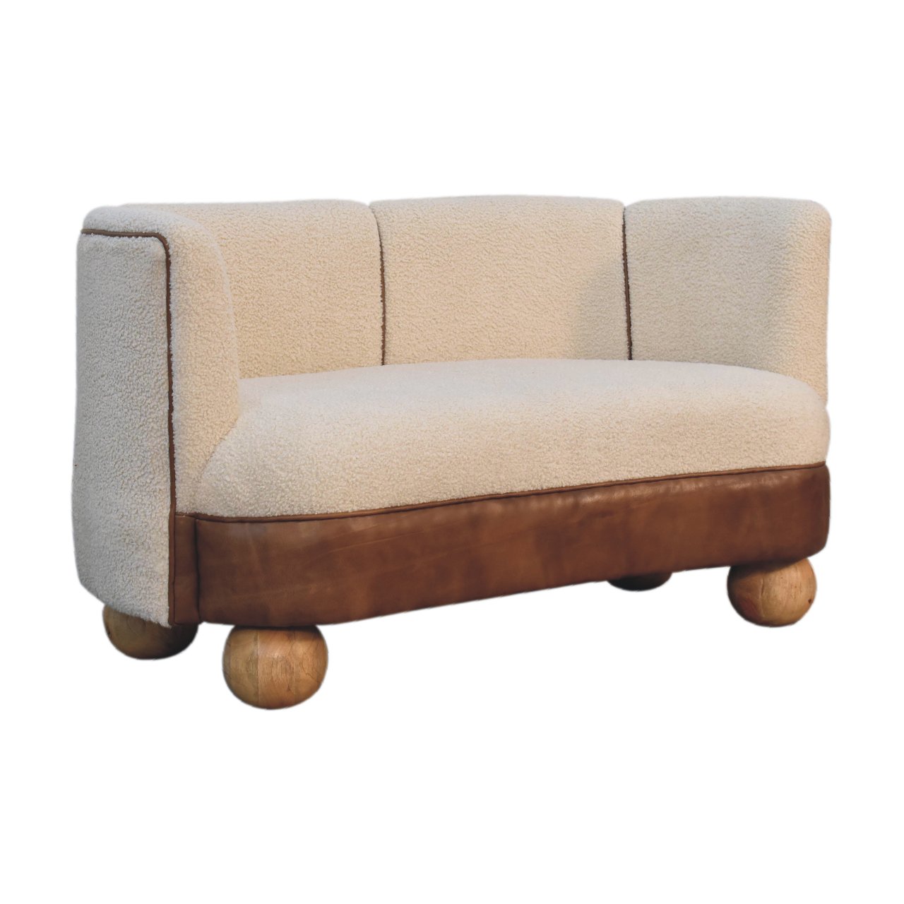 Small Space Sofa | Boucle Cream Buffalo Hide Leather | Handwoven