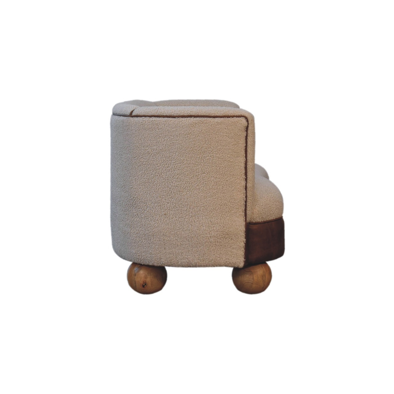 Small Space Sofa | Boucle Cream Buffalo Hide Leather | Handwoven