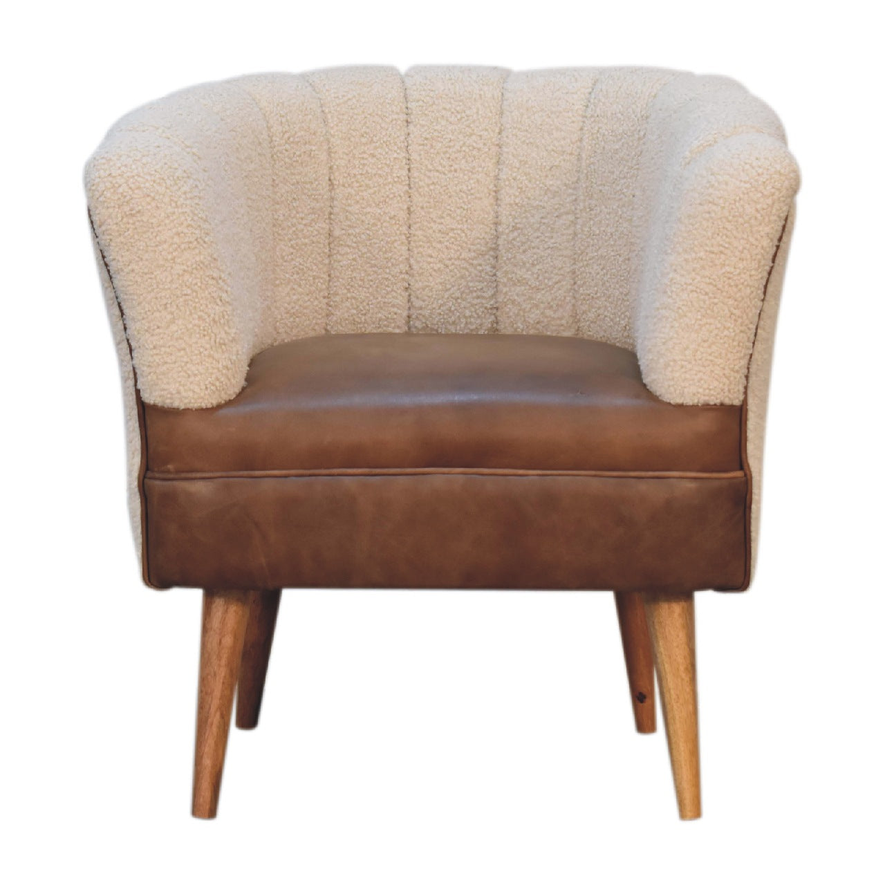 Boucle Cotton & Buffalo Leather Armchair | Handwoven | Handcrafted