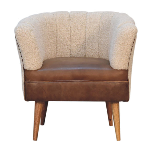 Boucle Cotton & Buffalo Leather Armchair | Handwoven | Handcrafted
