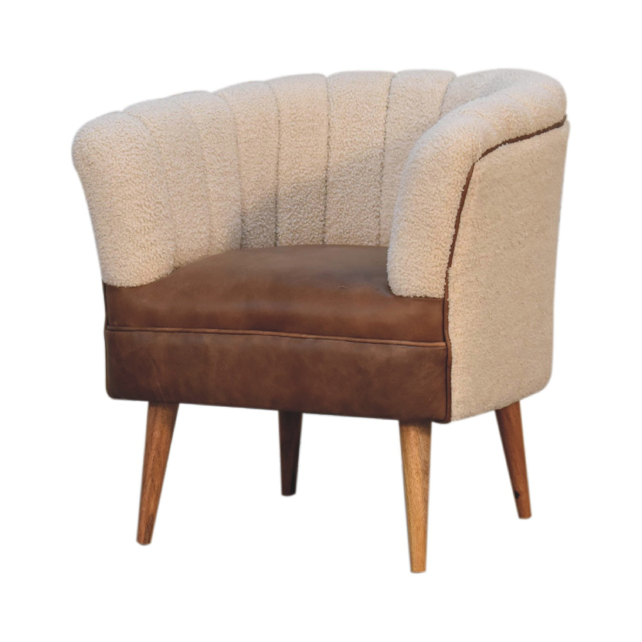 Boucle Cotton & Buffalo Leather Armchair | Handwoven | Handcrafted