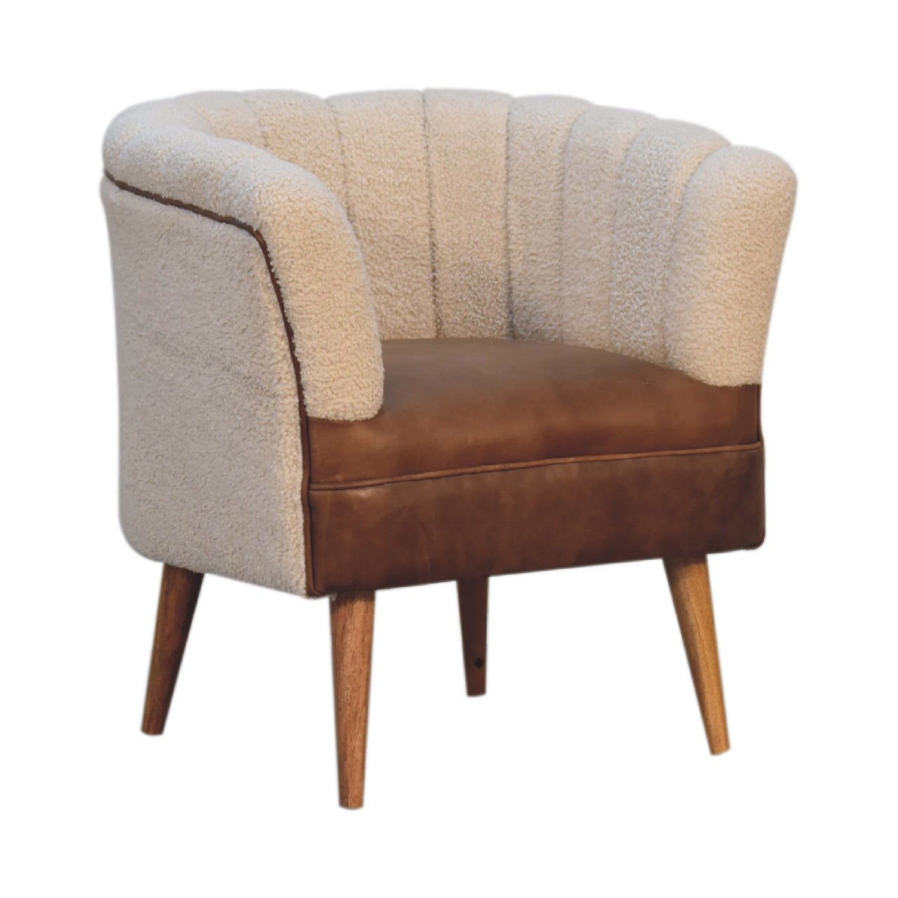 Boucle Cotton & Buffalo Leather Armchair | Handwoven | Handcrafted