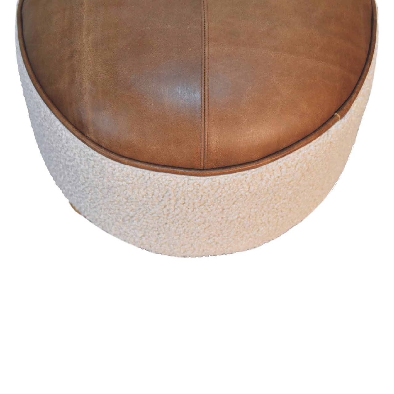 Footstool Cream Boucle Buffalo Leather Sustainable Wood Oak-ish Finish