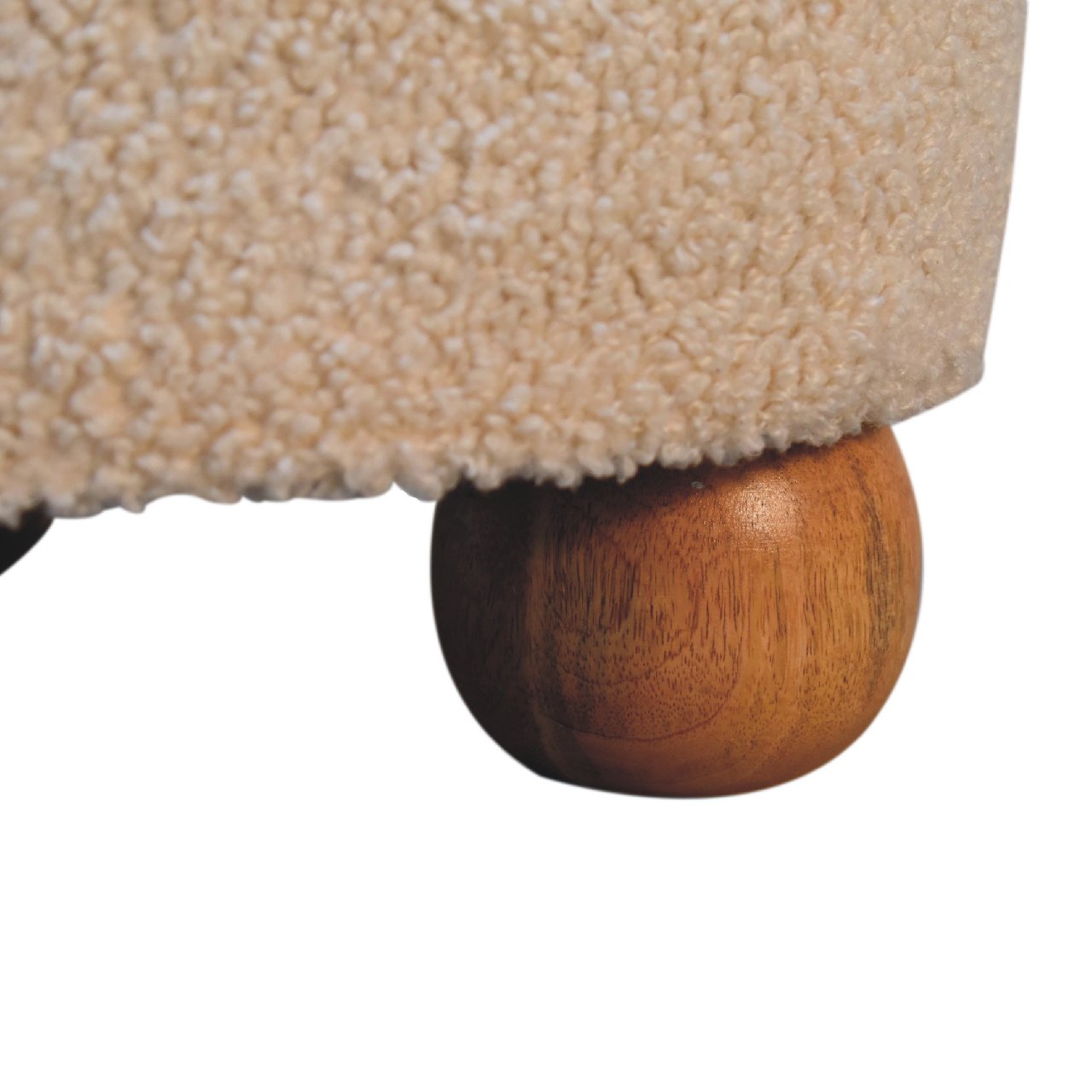 Footstool Cream Boucle Buffalo Leather Sustainable Wood Oak-ish Finish