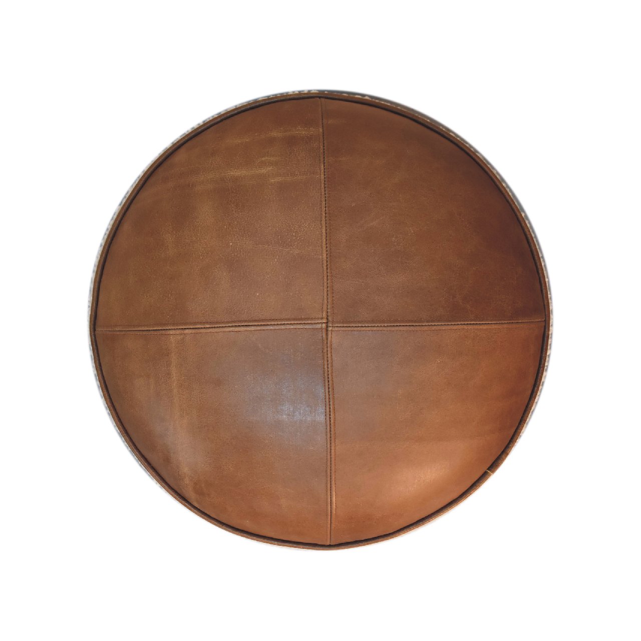 Footstool Cream Boucle Buffalo Leather Sustainable Wood Oak-ish Finish