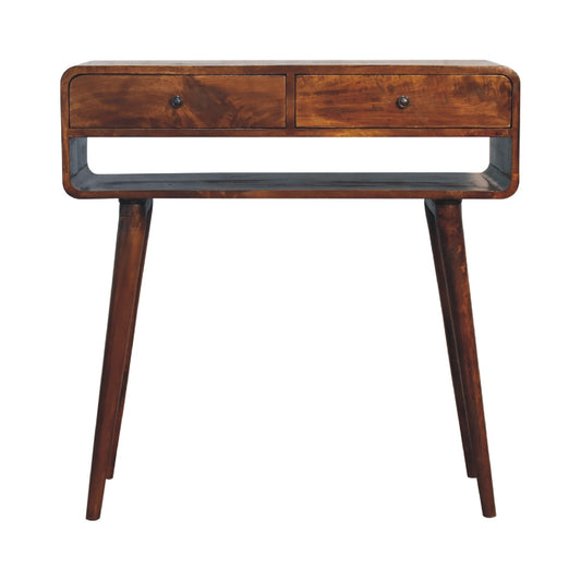 Sonata  Console Table Curved Edges Chestnut Finish Sustainable Solid Wood Nordic Style