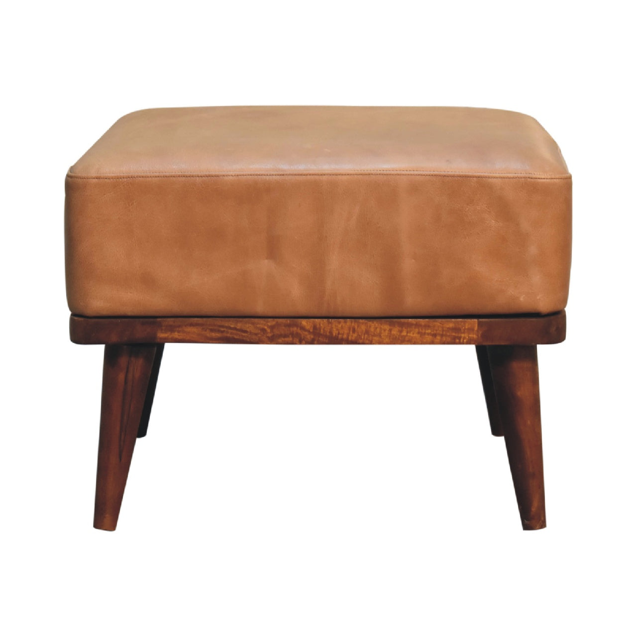 Extraordinary Buffalo Leather Footstool Tan Finish hand Crafted Nordic Style