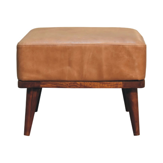 Extraordinary Buffalo Leather Footstool Tan Finish hand Crafted Nordic Style