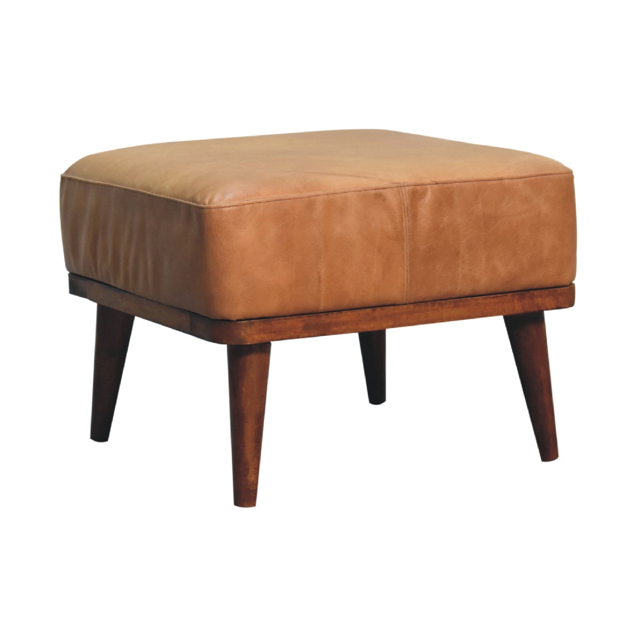 Extraordinary Buffalo Leather Footstool Tan Finish hand Crafted Nordic Style