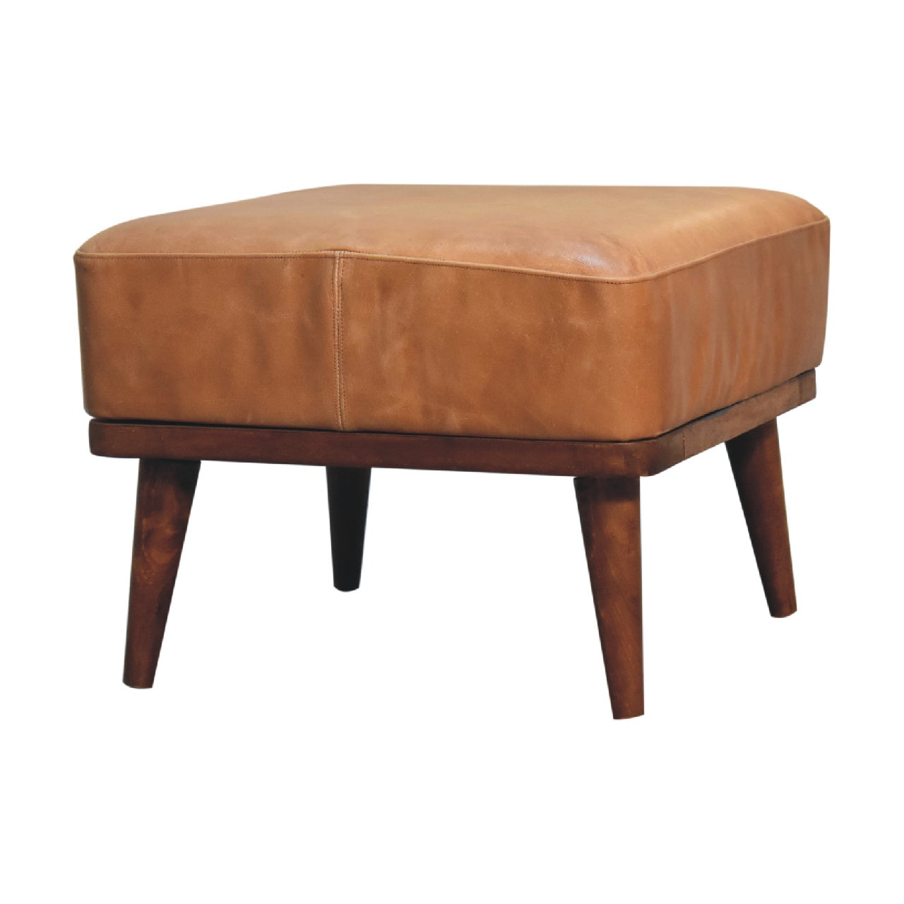 Extraordinary Buffalo Leather Footstool Tan Finish hand Crafted Nordic Style