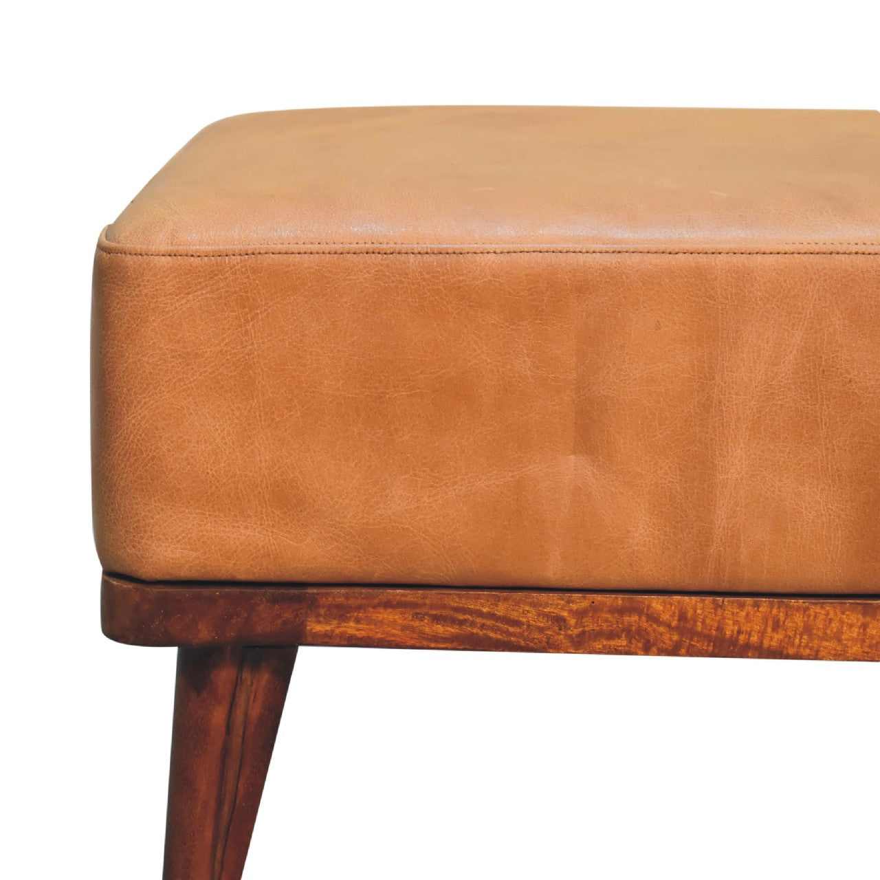 Extraordinary Buffalo Leather Footstool Tan Finish hand Crafted Nordic Style