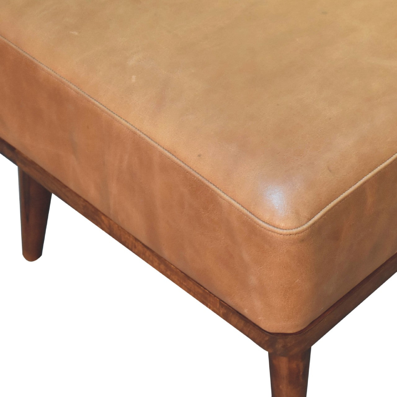 Extraordinary Buffalo Leather Footstool Tan Finish hand Crafted Nordic Style