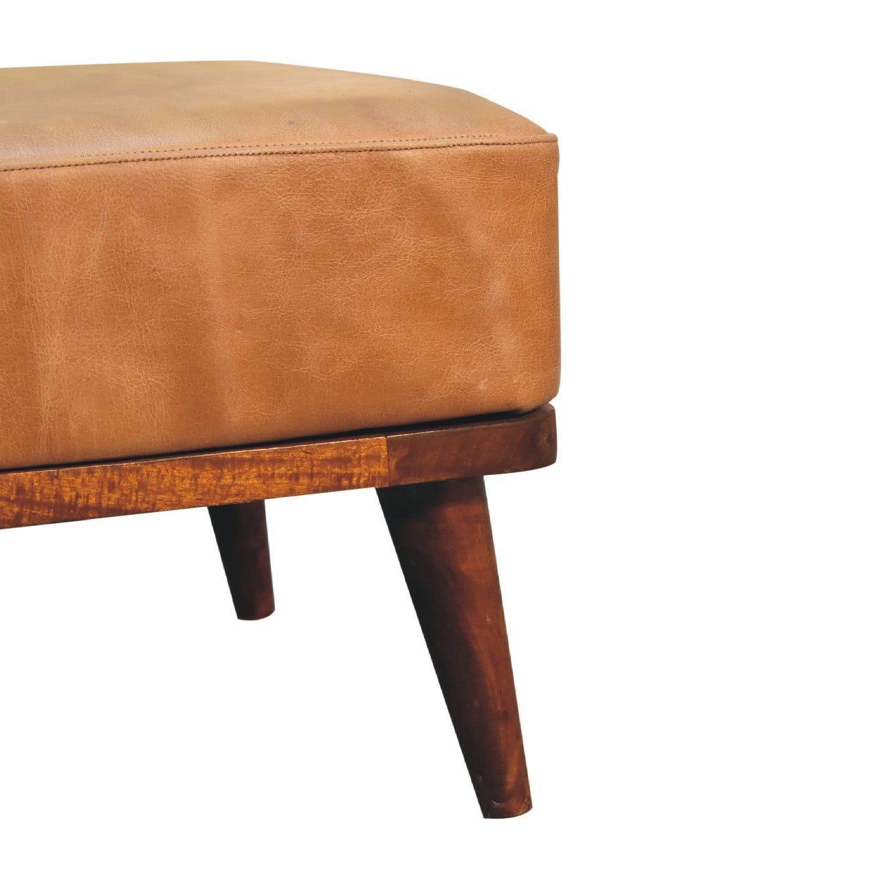 Extraordinary Buffalo Leather Footstool Tan Finish hand Crafted Nordic Style