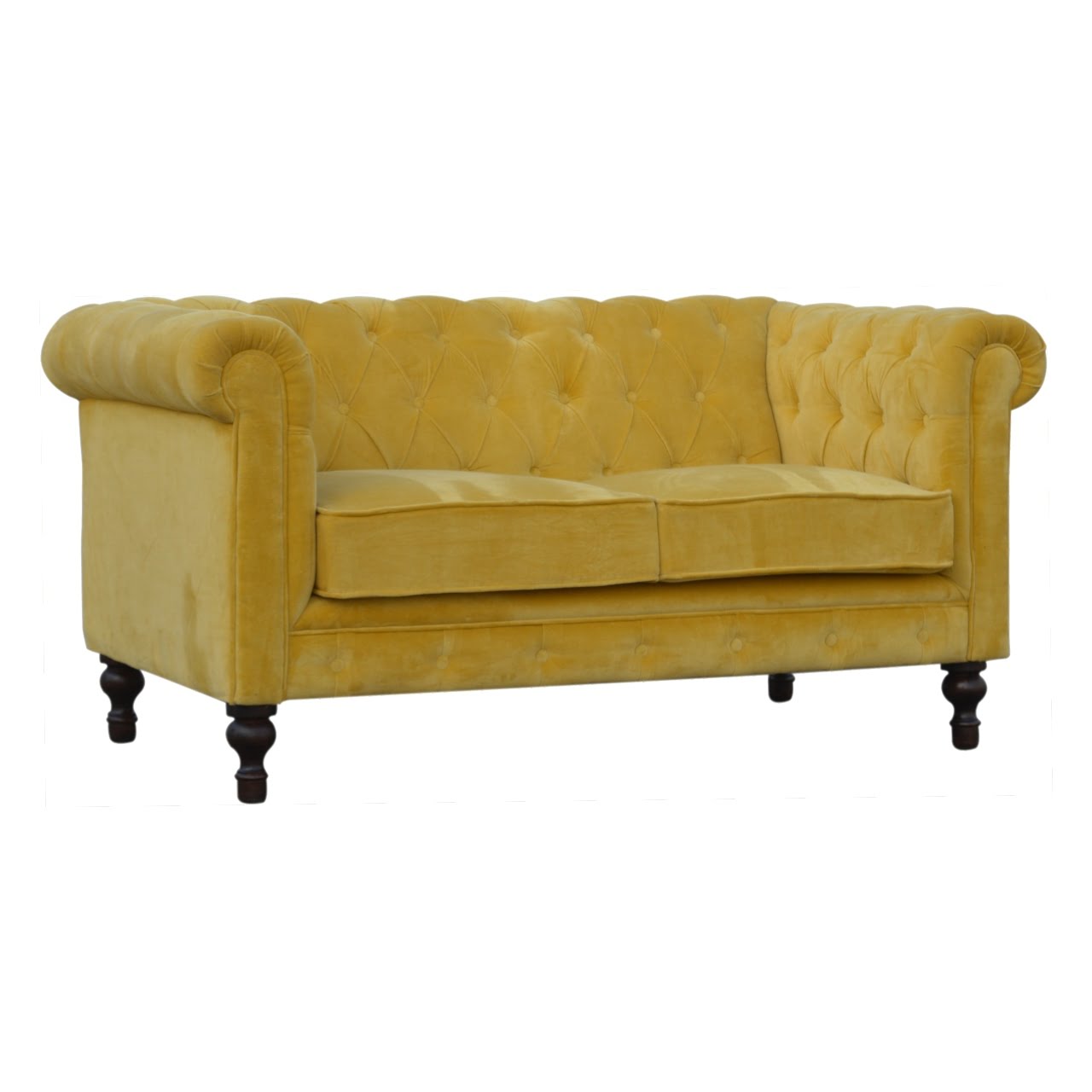 Mustard Velvet Chesterfield Sofa Made to Order | 2 Seater Cotton Velvet Sofa