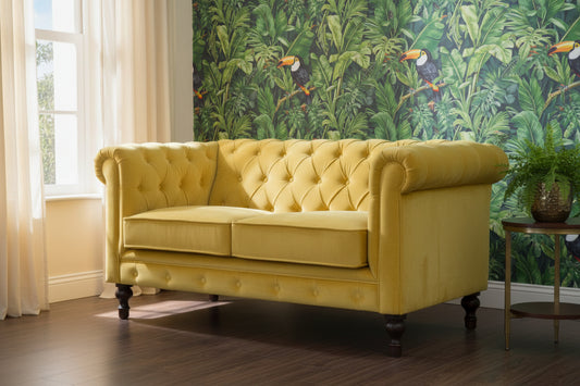 Mustard Velvet Chesterfield Sofa Made to Order | 2 Seater Cotton Velvet Sofa