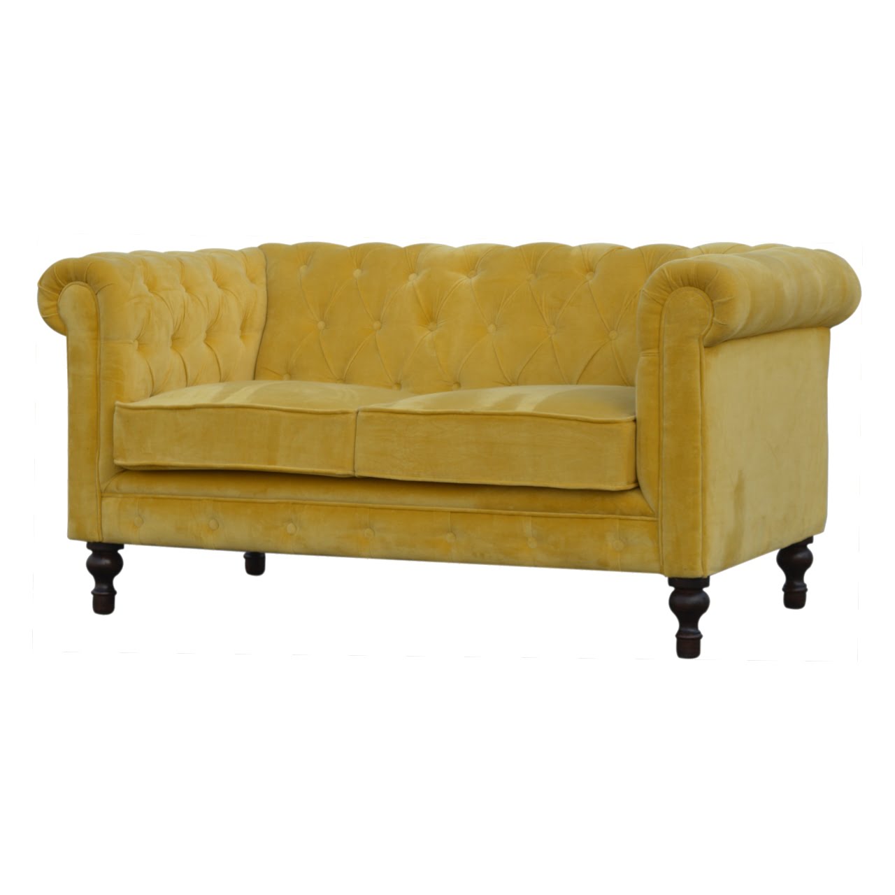 Mustard Velvet Chesterfield Sofa Made to Order | 2 Seater Cotton Velvet Sofa