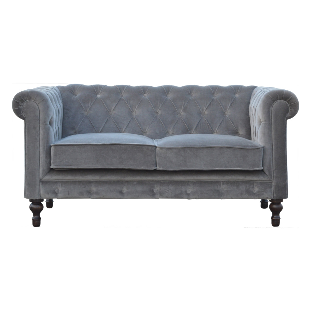 Grey Velvet Chesterfield Sofa Loveseat | Sheltering Arms | Made to Order