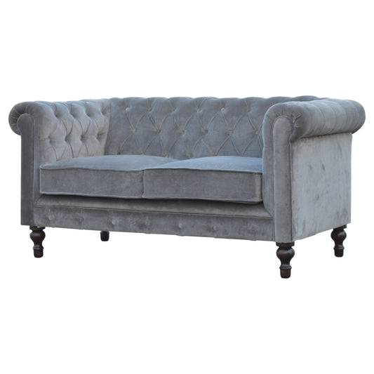 Grey Velvet Chesterfield Sofa Loveseat | Sheltering Arms | Made to Order