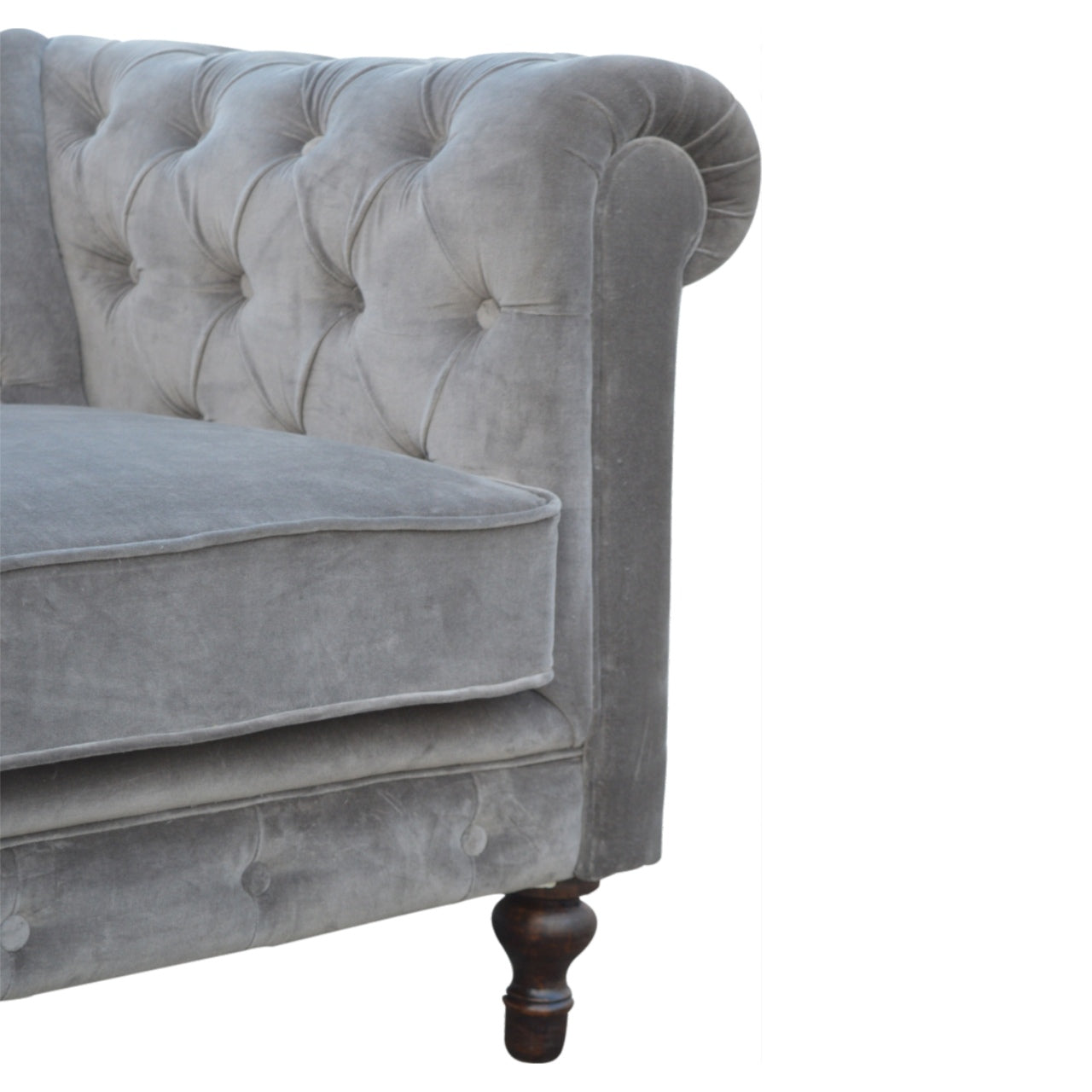 Grey Velvet Chesterfield Sofa Loveseat | Sheltering Arms | Made to Order