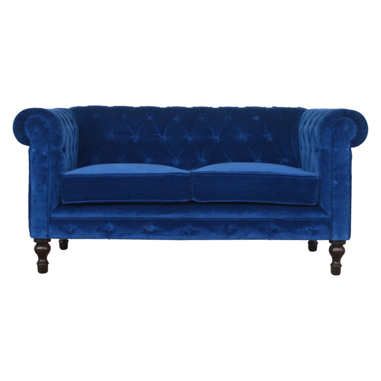 Royal Blue Velvet Chesterfield Sofa Made to Order | 2 Seater Cotton Velvet Sofa