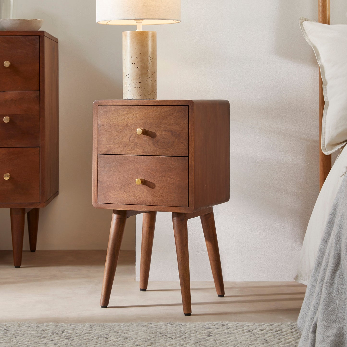 Logan Scandinavian Walnut Bedside Table | Narrow | Small Space