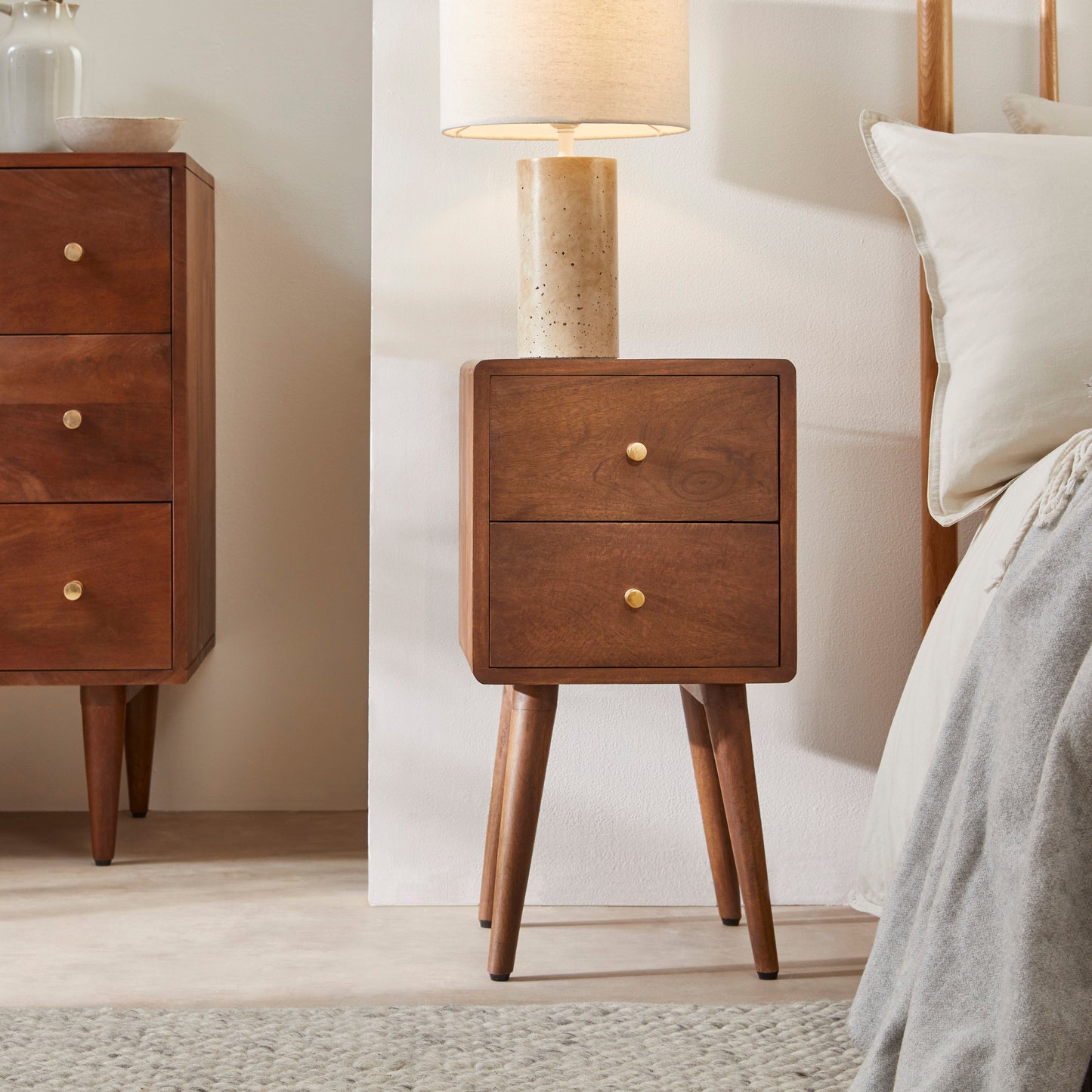 Logan Scandinavian Walnut Bedside Table | Narrow | Small Space