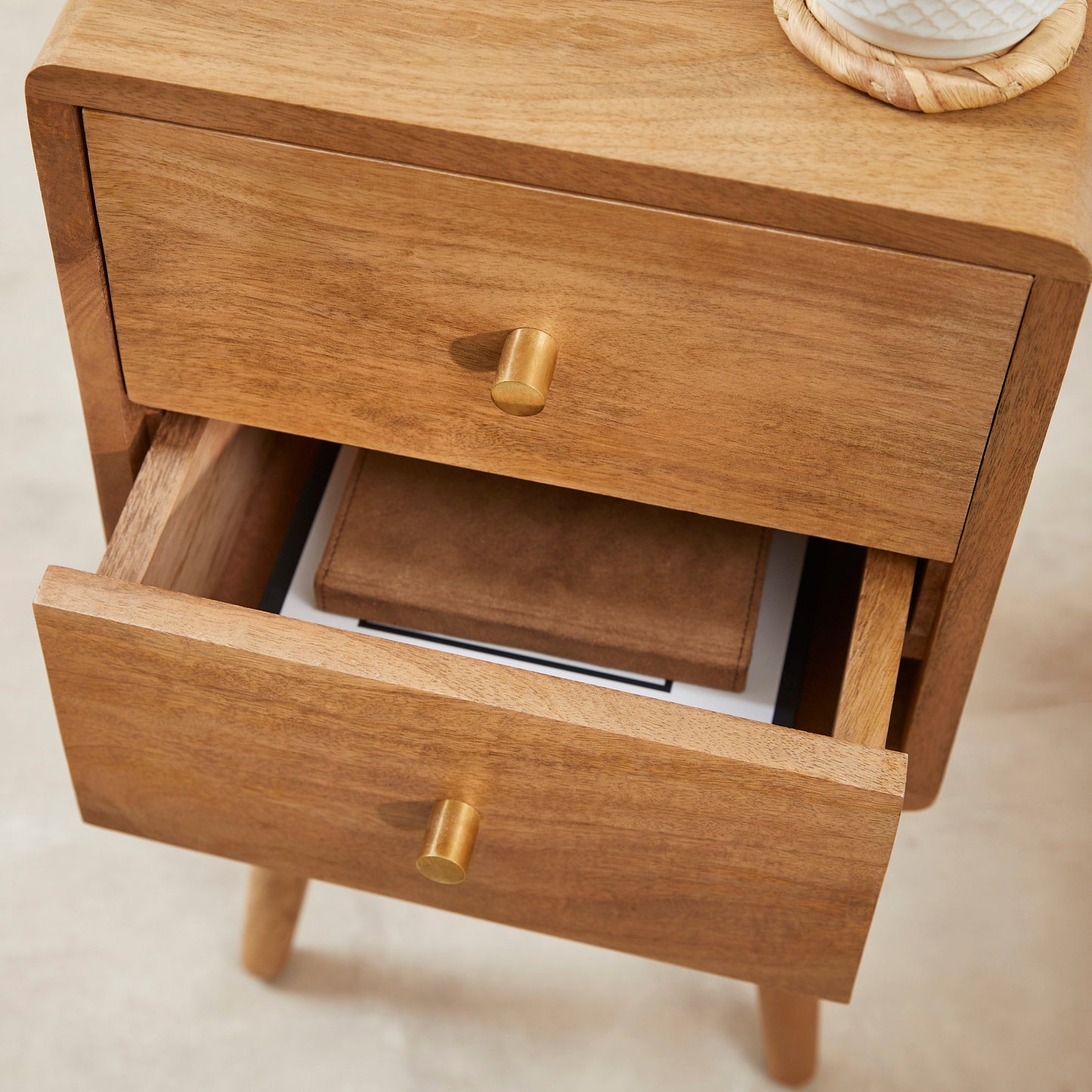 Logan Scandinavian Light Walnut Narrow Bedside Table Night Stand | Small Space