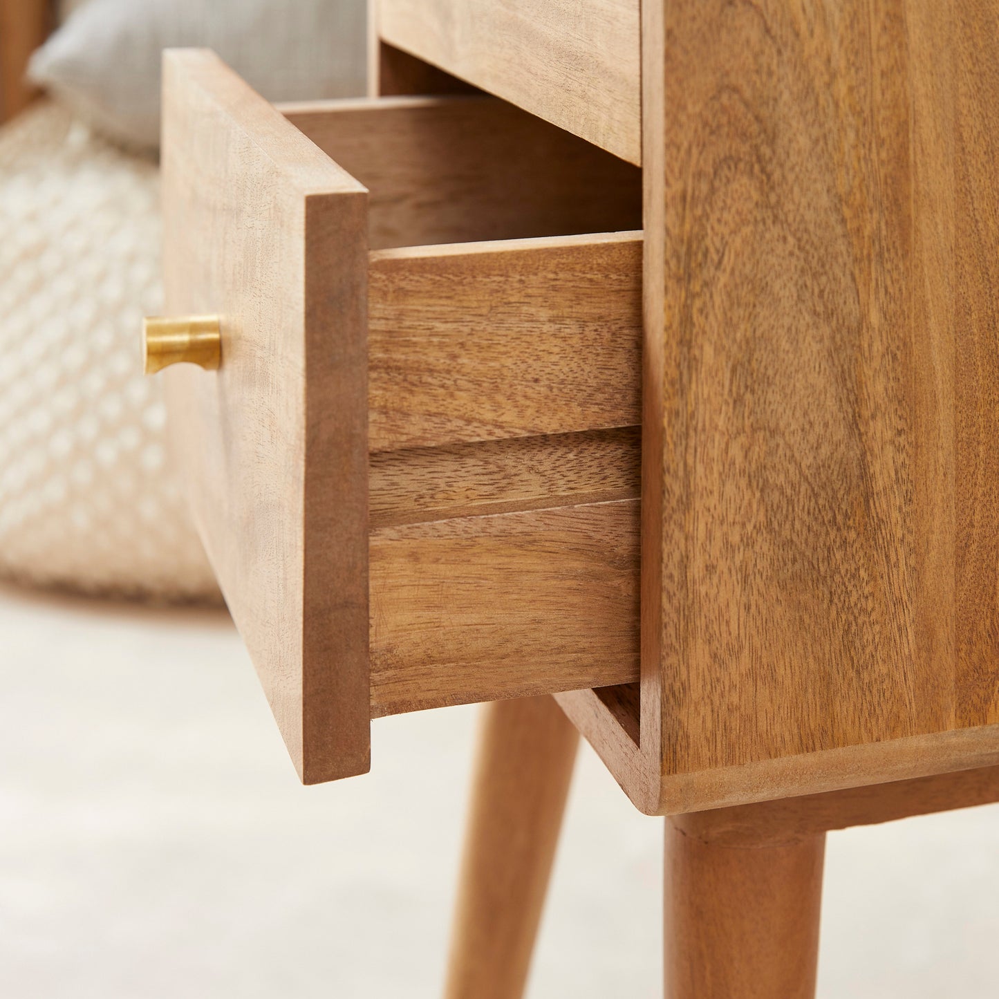 Logan Scandinavian Light Walnut Narrow Bedside Table Night Stand | Small Space