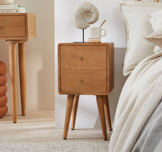 Logan Scandinavian Light Walnut Narrow Bedside Table Night Stand | Small Space