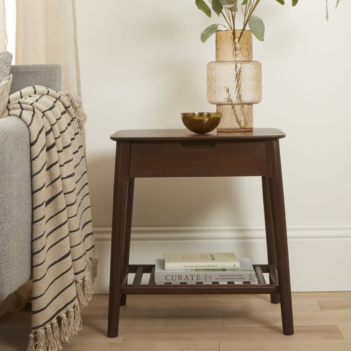 Norway Side Table Cedar Wood Crafted Walnut Finish Shop Online UK