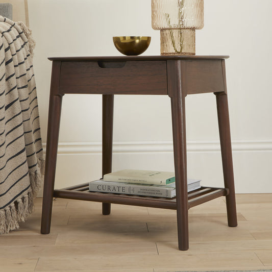 Norway Side Table Cedar Wood Crafted Walnut Finish Shop Online UK